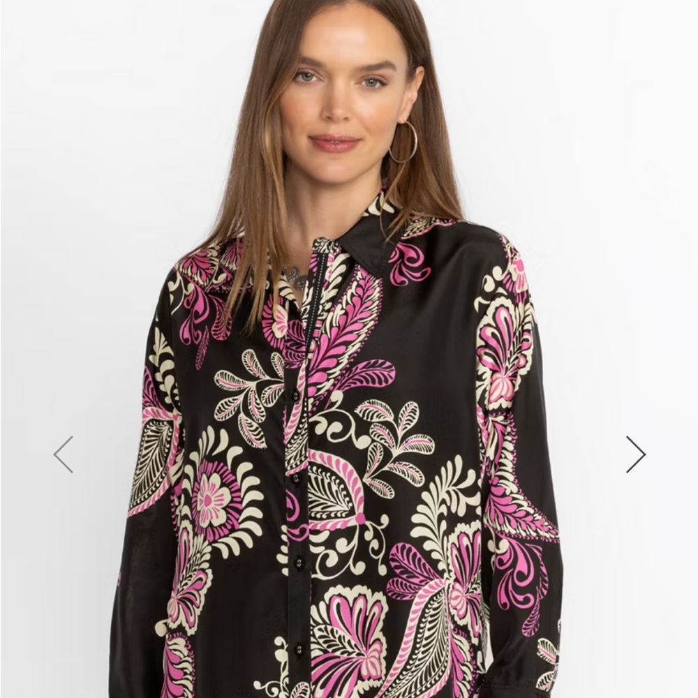 Johnny Was Black and Pink Long Sleeve Blouse